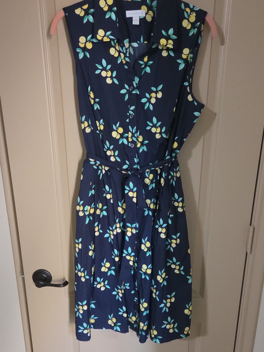 Charter Club Navy Lemon-Print Tie-Waist Midi Dress